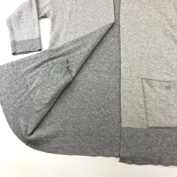 Eileen Fisher grey stripe reversible solid grey long line open cardigan Medium - Picture 4 of 6
